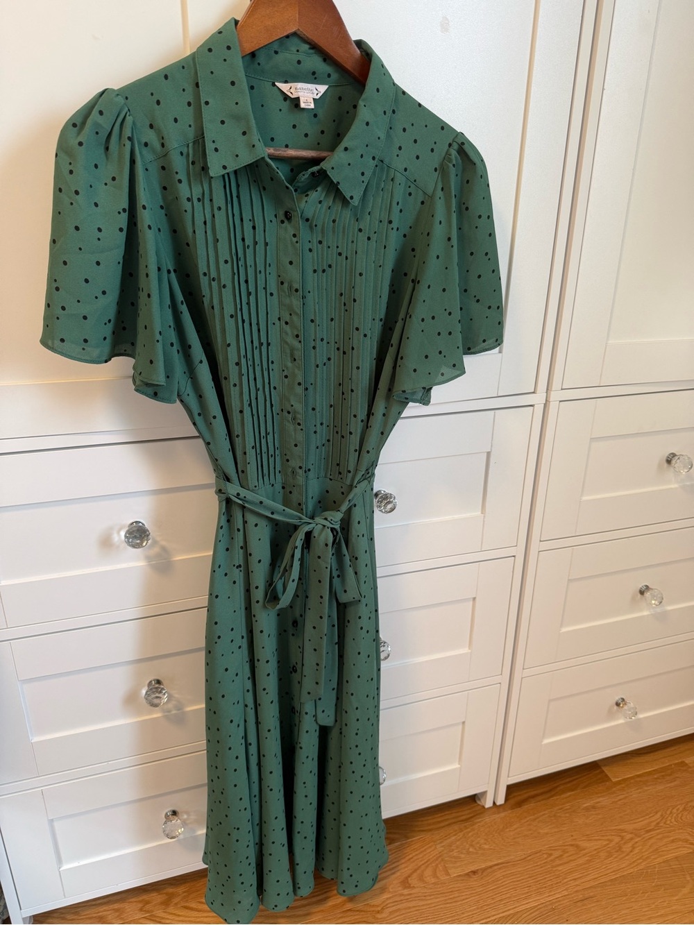 Nanette Lepore Green Polka Dot Midi Shirt Dress